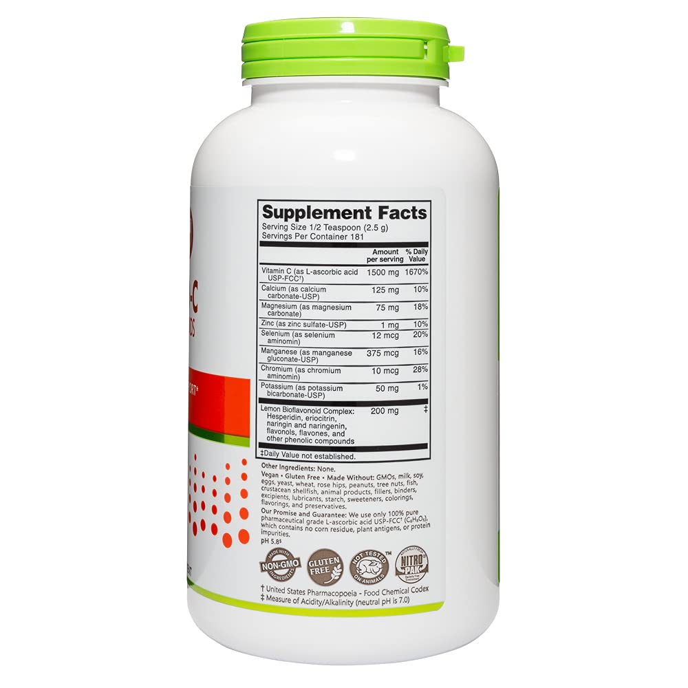 NutriBiotic - Ascorbate Bio-C, 16 Oz | Effervescent Vitamin C Powder With Lemon Bioflavonoids & Minerals Calcium, Magnesium, Zinc, Selenium & More | Bioavailable Antioxidant & Collagen Support | Vegan