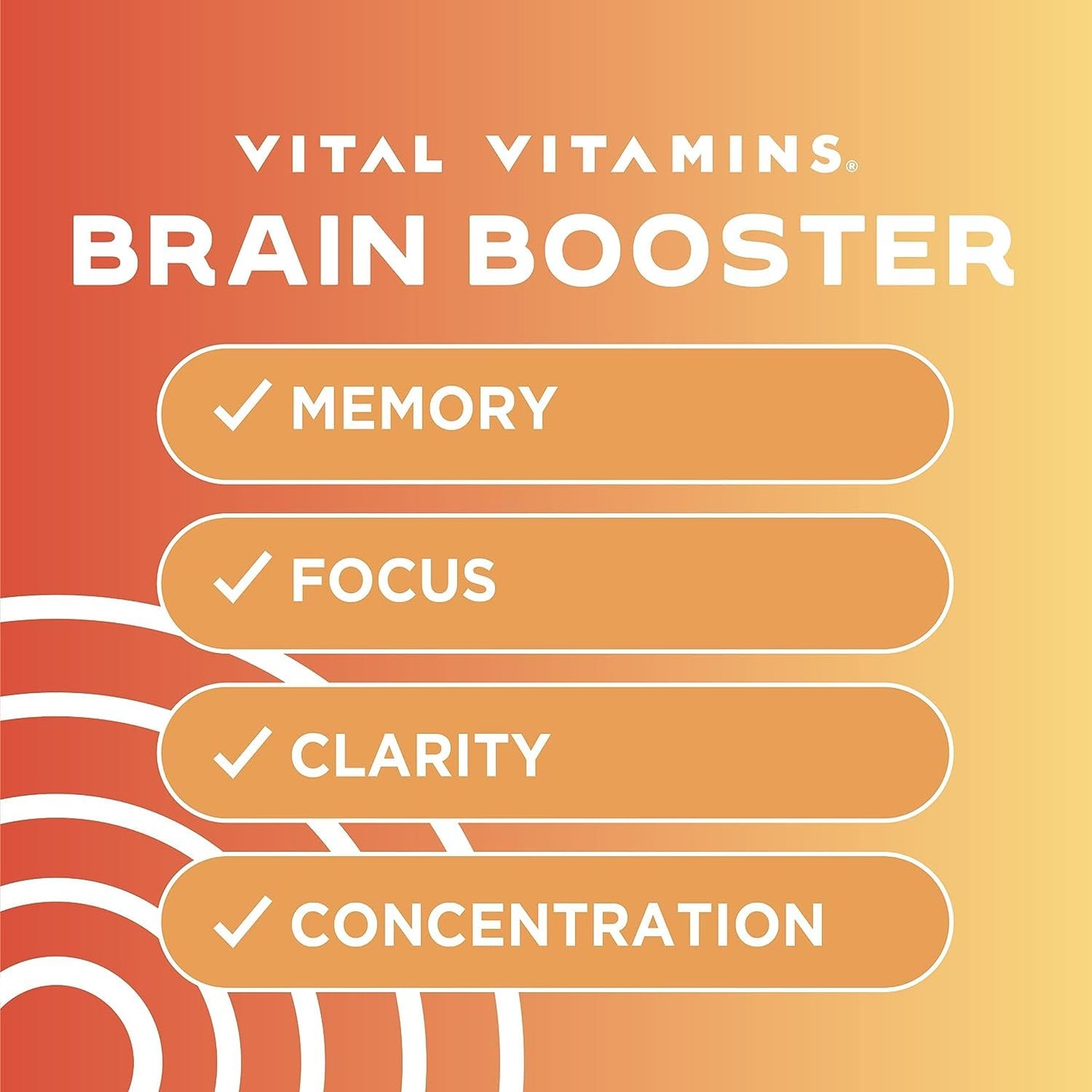 Vital Vitamins Brain Supplements for Memory and Focus – Nootropic Brain Booster with Bacopa Monnieri, Ginkgo Biloba, Rhodiola – Caffeine-Free Support for Adults & Seniors – 30-Day Supply, 30 Capsules