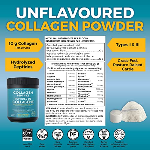Collagen Powder - Grass-Fed, Gluten Free, Certified Non-GMO and Paleo Friendly Collagen Peptides Powder, Supports Skin and Joint Health, Type I and III Hydrolyzed Collagen, 16 oz (454 g)