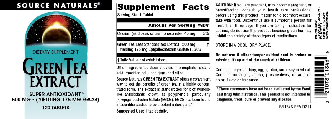 Source Naturals Green Tea Extract 500 mg Super Antioxidant - 120 Tablets