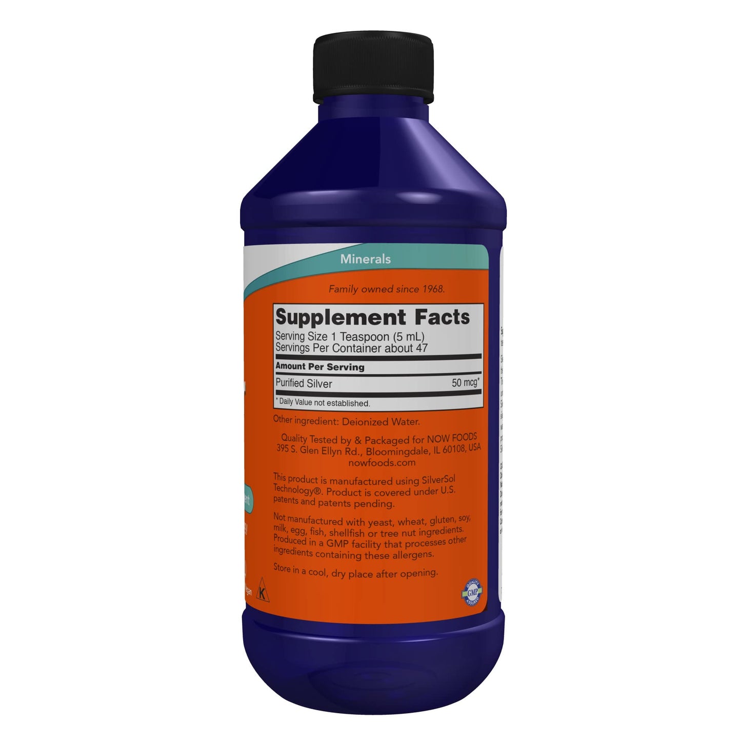 NOW Foods Supplements, Silver Sol 10 PPM with Elemental Silver and Deionized Water, Liquid, 8-Ounce