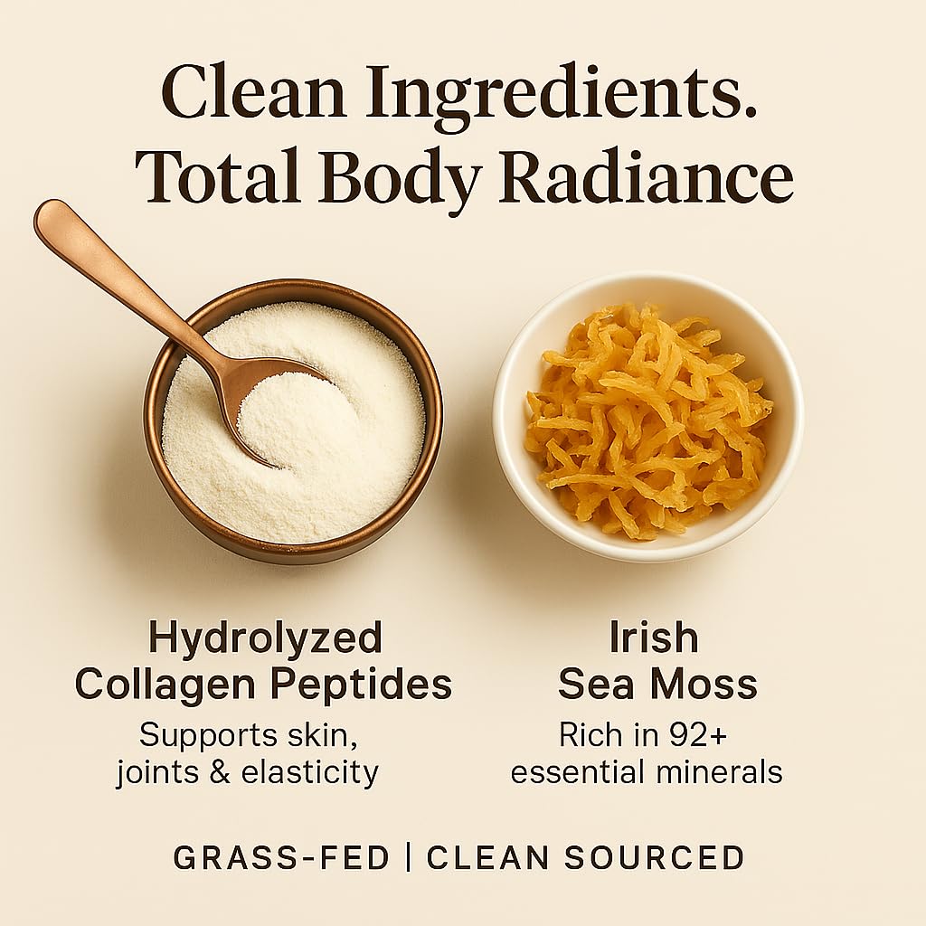 ORGANICS NATURE Collagen Peptides Powder with Irish Sea Moss Vanilla Caramel Flavored | Naturally Sourced Hydrolyzed Collagen w/Biotin for Hair, Skin, Nail, and Joint Support 30 Servings 380 gr
