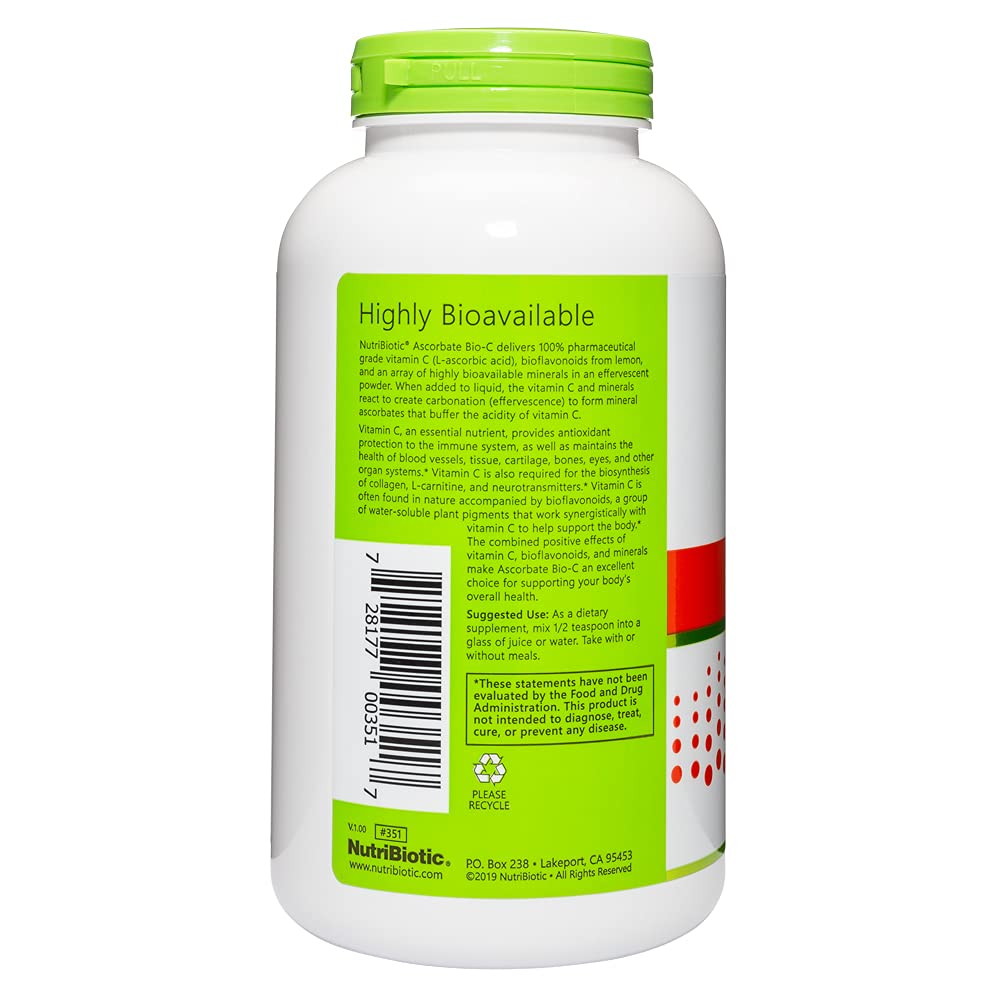 NutriBiotic - Ascorbate Bio-C, 16 Oz | Effervescent Vitamin C Powder With Lemon Bioflavonoids & Minerals Calcium, Magnesium, Zinc, Selenium & More | Bioavailable Antioxidant & Collagen Support | Vegan
