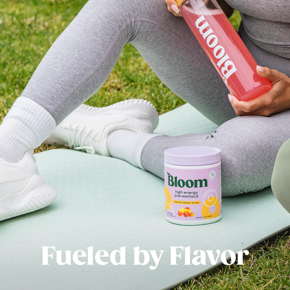 Bloom Nutrition High Energy Pre Workout with Beta Alanine, Ginseng and L Tyrosine for Amino Energy, Natural Caffeine Powder from Green Tea Extract, Keto, Sugar Free Drink Mix, Strawberry Mango