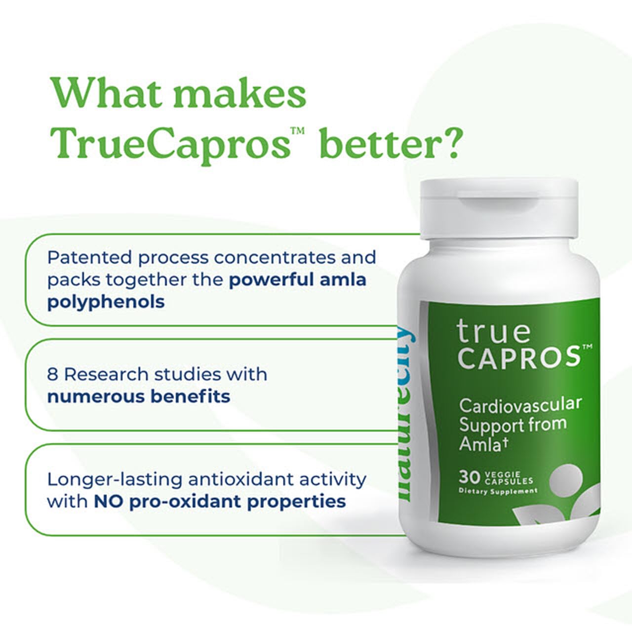 NatureCity True-Capros Amla Fruit Extract Supplement Polyphenol Antioxidant Power Supports Cardiovascular Heart Health (30 Veggie Capsules) Non-GMO Vegan Friendly and Soy Free