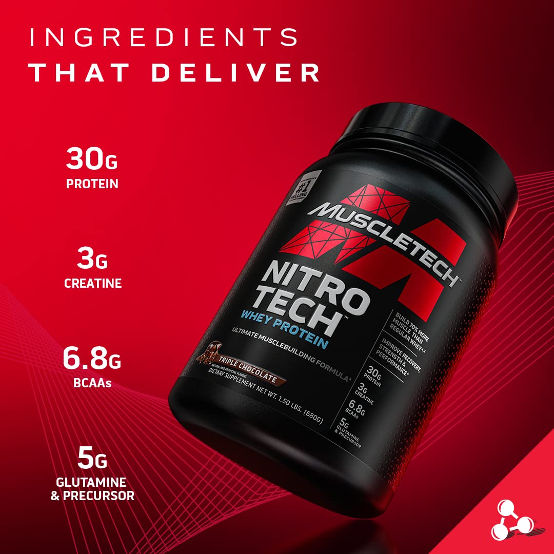 Muscletech Whey Protein Powder Phase8 Protein Powder | Whey & Casein Protein Powder Blend & Whey Protein Powder Nitro-Tech Whey Protein Isolate & Peptides | Milk Chocolate, 4 Pounds