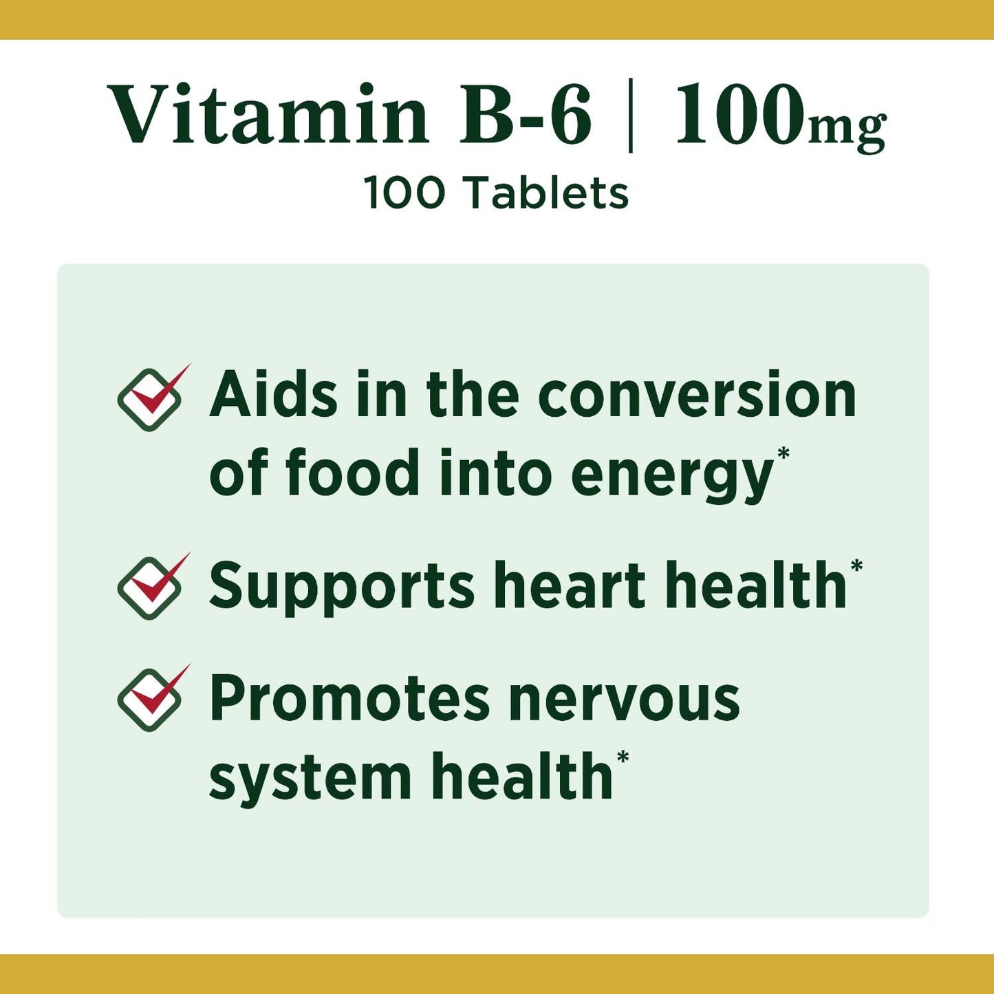 Nature's Bounty Vitamin B6, Supports Energy Metabolism and Nervous System Health, 100mg, Tablets, 100 Ct