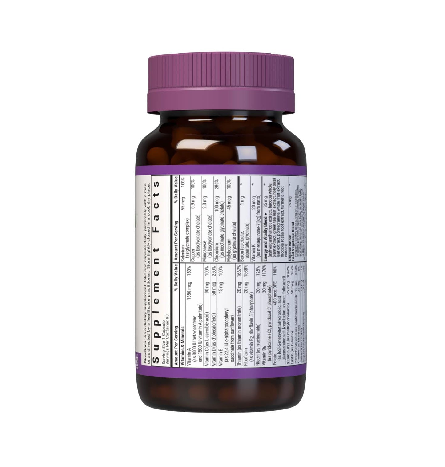 Bluebonnet Nutrition Maxi One (with Iron), Whole Food Multiple, Enzymes, Energy, Vitality, Gluten-Free, Kosher, Dairy-Free, Vegetarian Friendly, Soy-Free, Non-GMO, 90 Vegetable Capsule, 3 Month Supply, Beige