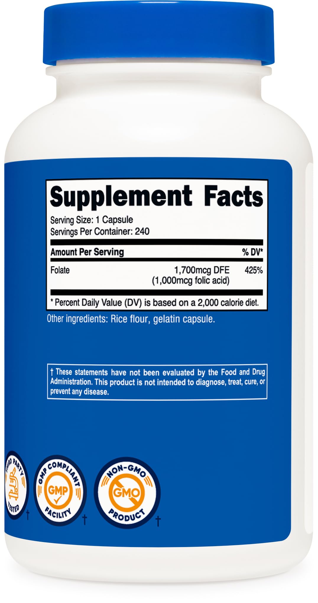 Nutricost Folic Acid (Vitamin B9) 1000 mcg, 240 Capsules