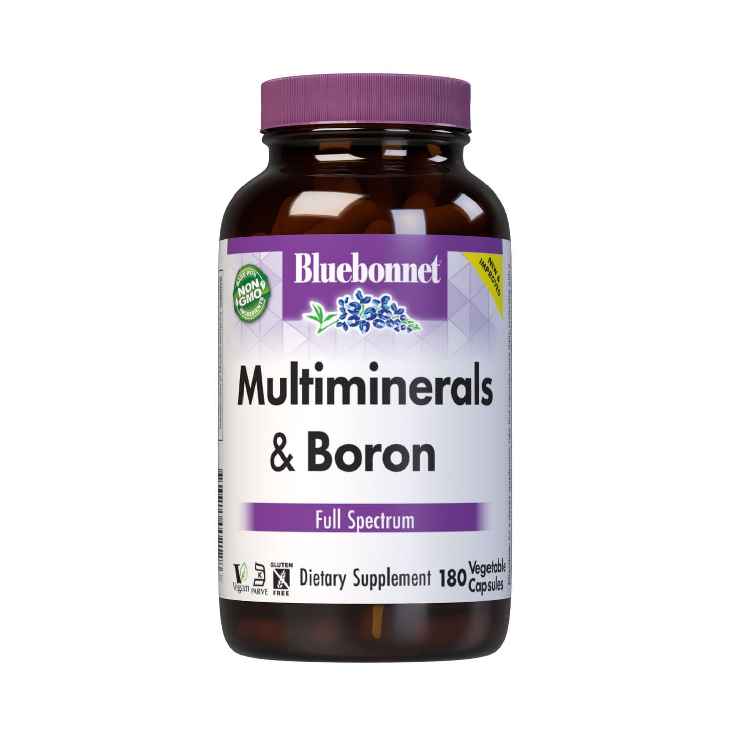 Bluebonnet Nutrition Multiminerals & Boron with Iron, Full Spectrum, Bone Health*, Non-GMO, Kosher Certified, Gluten-Free, Soy-Free, Dairy-Free, 180 Vegetable Capsules, 45 Servings