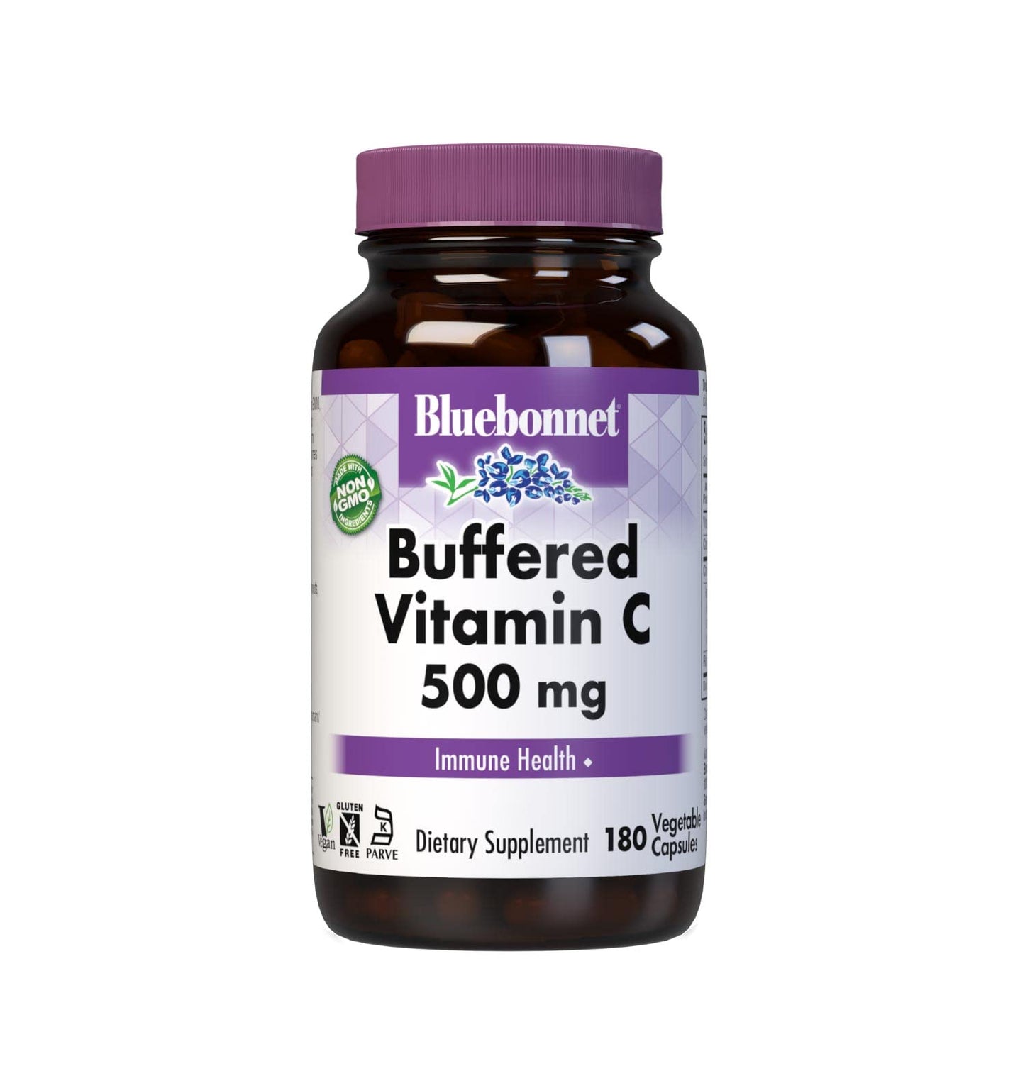 BlueBonnet Nutrition Buffered Vitamin C-500 mg Vegetable Capsules, Buffered Calcium Ascorbate, For Immune Health, Soy Free, Gluten Free, Non-GMO, Kosher, Dairy Free, Vegan, 180 Vegetable Capsules ('743715005693)