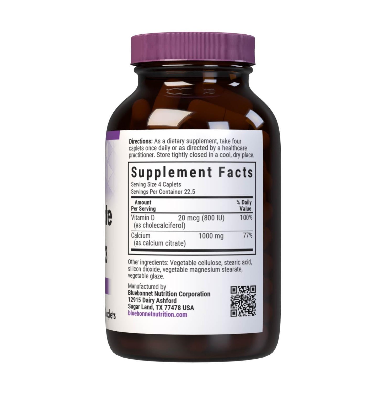Bluebonnet Nutrition Calcium Citrate & Vitamin D3, Bone Health*, Non-GMO, Kosher Parve, Gluten-Free, Soy-Free, 90 Caplets, 22.5 Servings