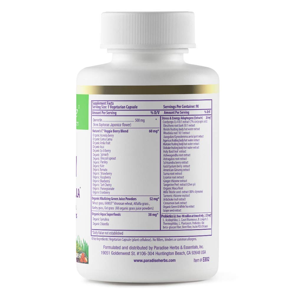 Pre-Order | Arrives in 5–10 Days – Paradise Herbs Earth's Blend Quercetin, for Immunity, Antioxidant Activity, Probiotics, Adaptogens, Vegan, Non GMO, Gluten Free, 90 Vegetarian Capsules