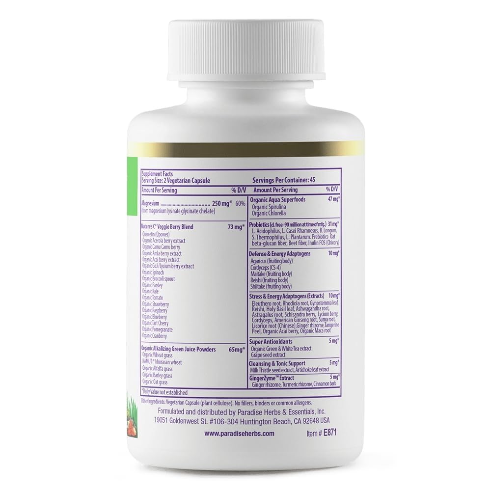 Pre-Order | Arrives in 5–10 Days – Paradise Herbs Earth's Blend Magnesium Supplement, Support Stress Relief, Sleep, Heart Health, Nerves, Muscles, Vegan, Non-GMO, Gluten Free, 90 Vegetarian Capsules