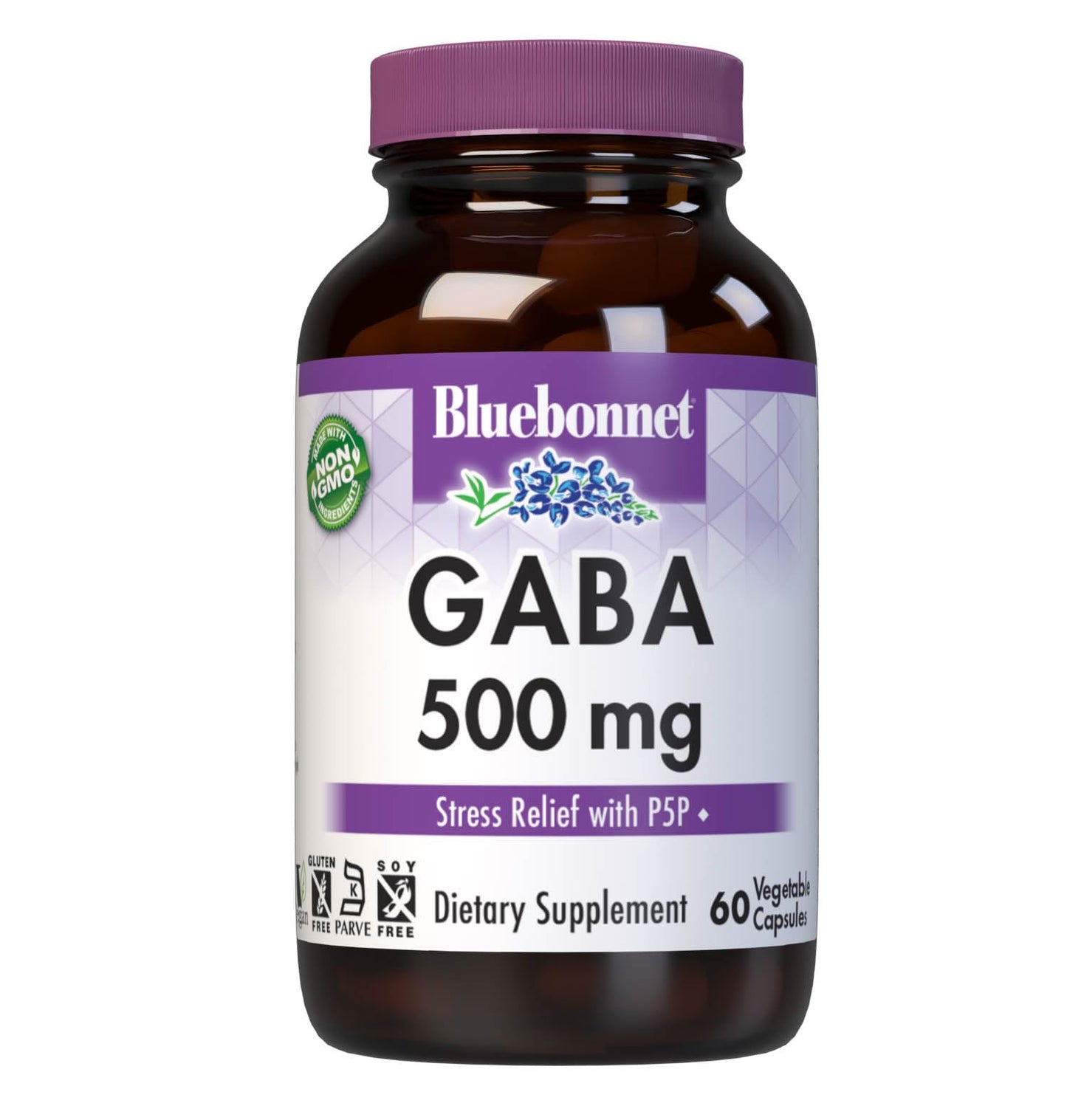 BlueBonnet Nutrition GABA 500mg, for Stress Relief*, Supports Relaxation*, Kosher, Vegan, Gluten-Free, Soy-Free, Non-GMO, 60 Count, 60 Servings
