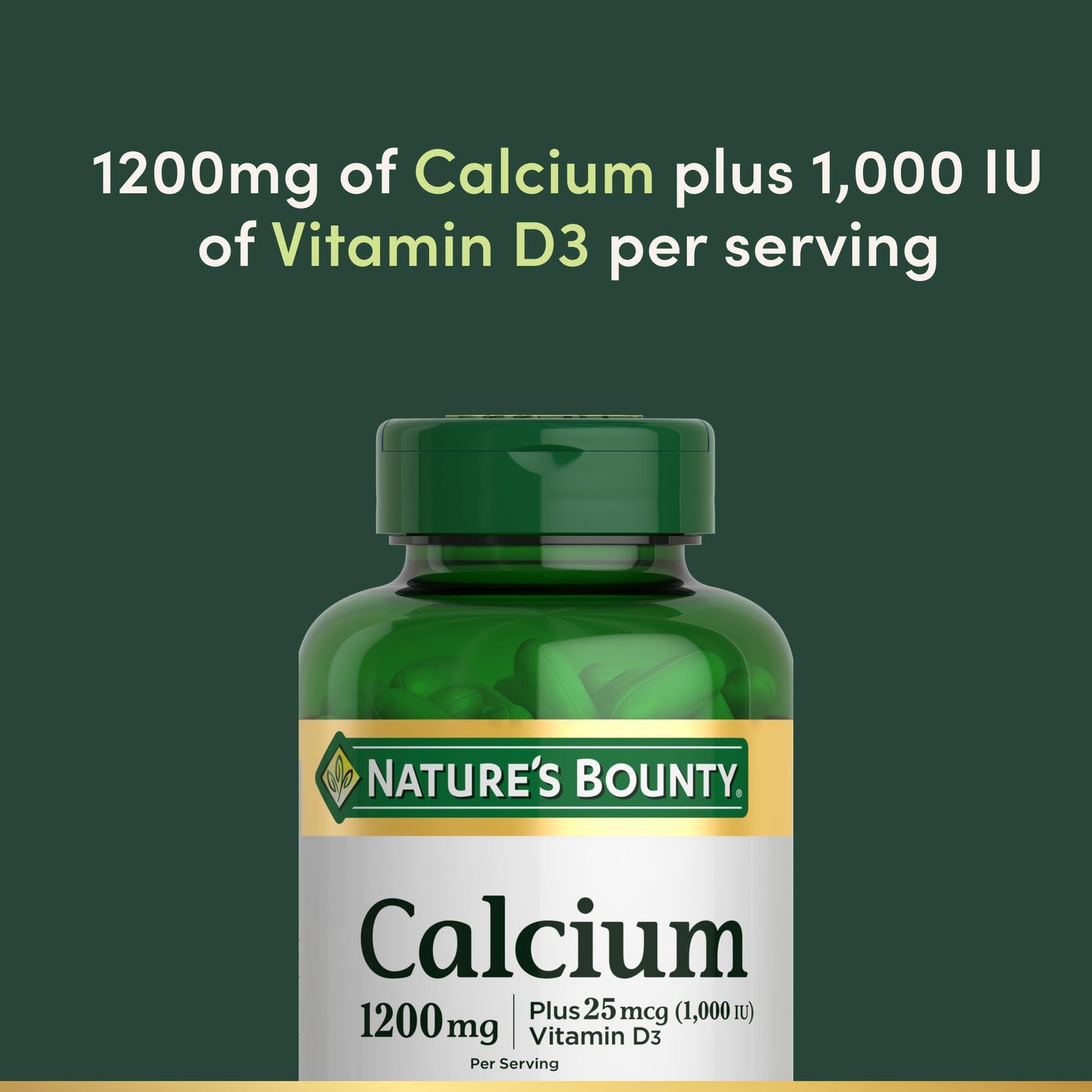 Nature's Bounty Calcium Carbonate & Vitamin D, Supports Immune Health & Bone Health, 1200mg Calcium & 1000IU Vitamin D3, 120 Softgels