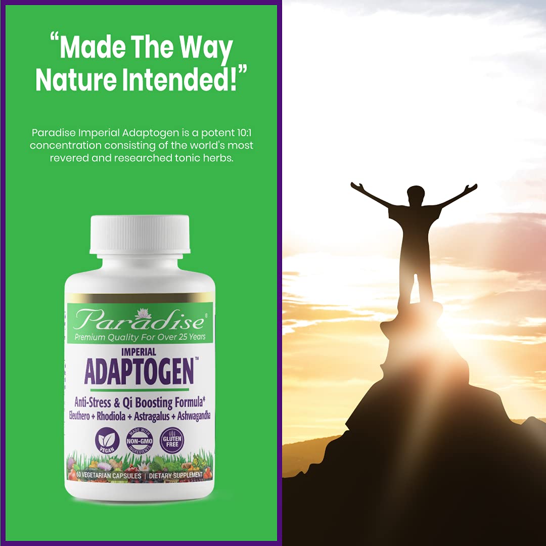 Paradise Herbs, Imperial Adaptogens, with Ashwagandha, Astragalus, Rhodiola, Proprietary Adaptogen Blend for Stress Support, Focus & Energy, 60 Vegetarian Capsules