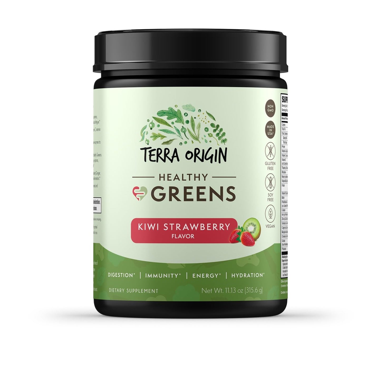 TERRA ORIGIN Healthy Greens Powder Blend | Superfoods, Probiotics, Enzymes, Spirulina | for Immune & Digestive Gut Health Support | Energy & Wellness Boost | 30 Servings (Kiwi Strawberry)