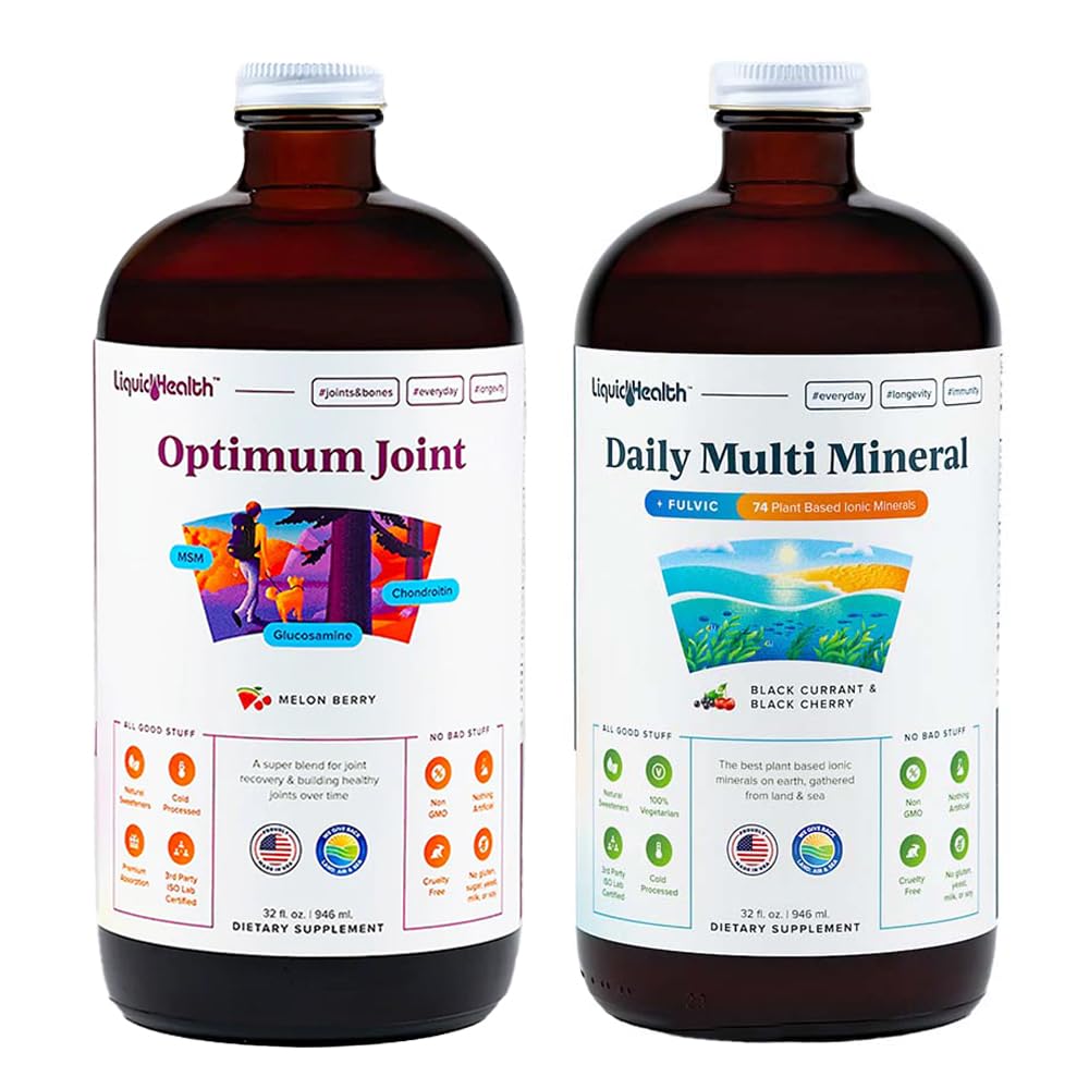 LIQUIDHEALTH Optimum Joint Glucosamine Chondroitin Supplement & Daily Multi Mineral Multivitamin Bundle for Men & Women - Sea Trace Minerals, Bone & Joint Health, Immune Support - Made in USA, Non-GMO