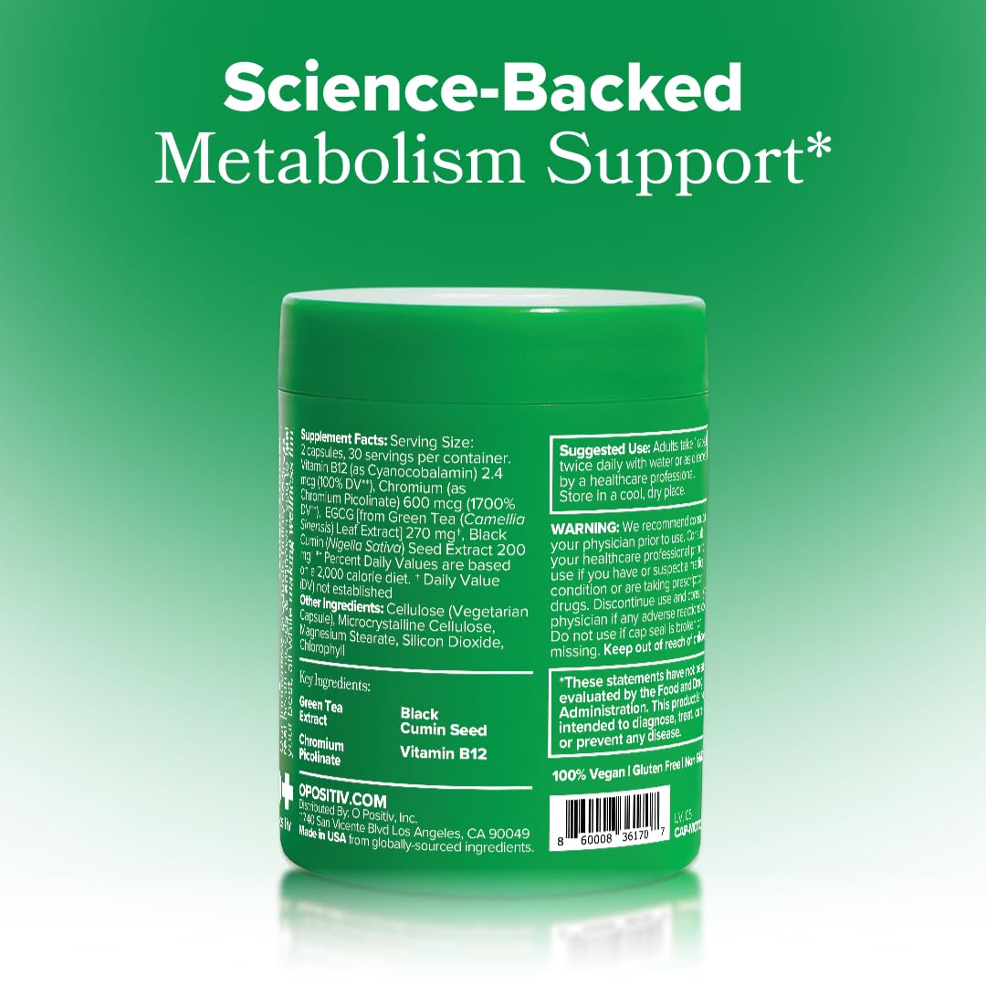 O Positiv Moto Women's Metabolism Support - Energy, Curb Cravings, Healthy Metabolism - Vegan Capsules, 30 Servings
