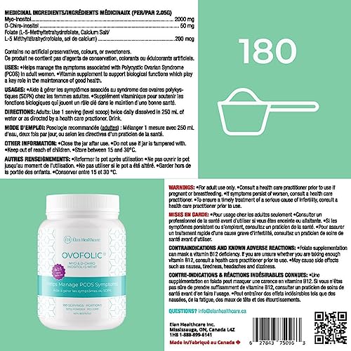 Ovofolic PCOS Supplement for Women - Boost Fertility, Hormonal Balance, and PCOS Support - Myo-Inositol, D-Chiro Inositol, Active Folate - High Potency PCOS Supplements (180 servings, 387g Jar)
