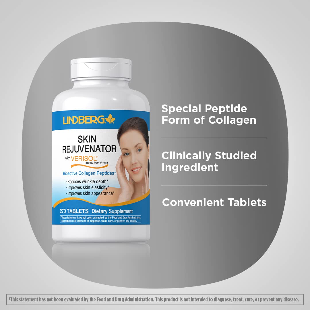 Lindberg Skin Rejuvenator with Verisol | 270 Tablets | with Collagen Peptides | for Hair, Skin, and Nails Supplement