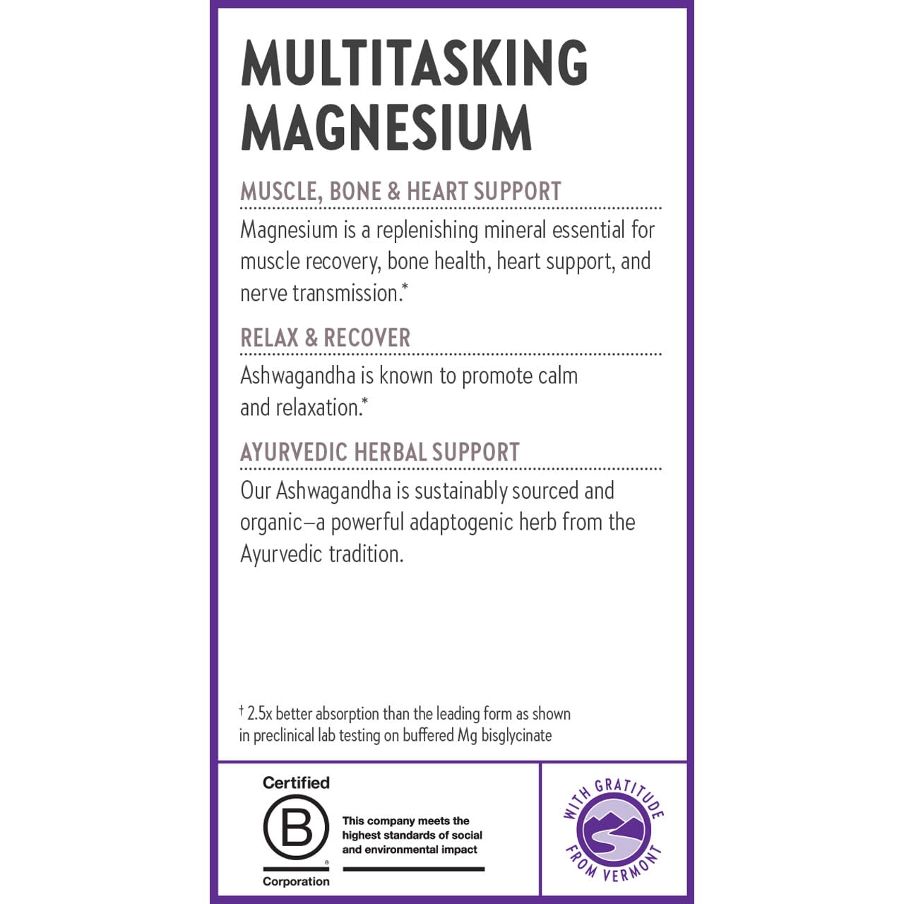New Chapter Magnesium + Ashwagandha Supplement, 325 mg with Magnesium Glycinate, 2.5x Absorption, Muscle Recovery, Heart & Bone Health, Calm & Relaxation, Gluten Free, Non-GMO - 60 ct (2 Month Supply)