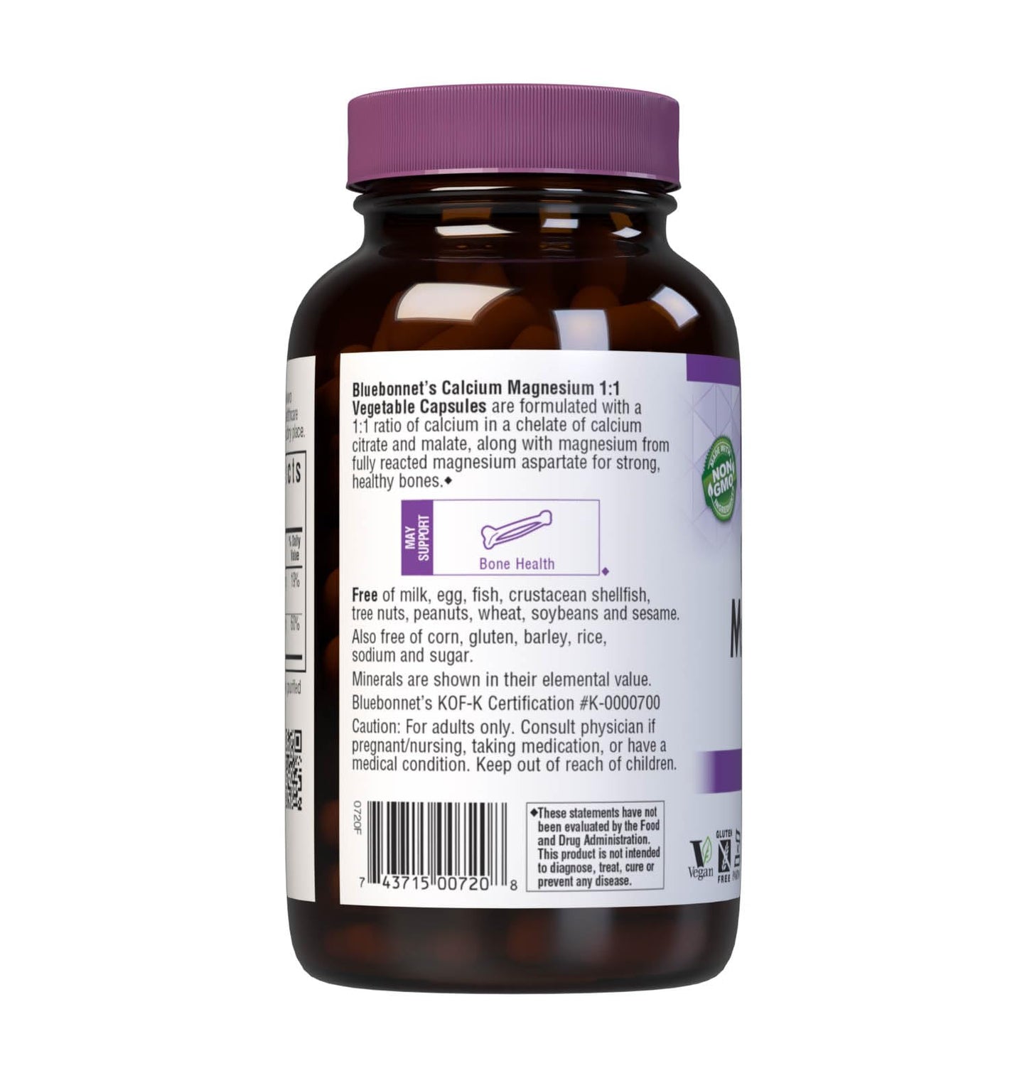 Pre-Order | Arrives in 5–10 Days – BlueBonnet Calcium Magnesium 1:1 Ratio Vegetarian Capsules, 180 Count, White