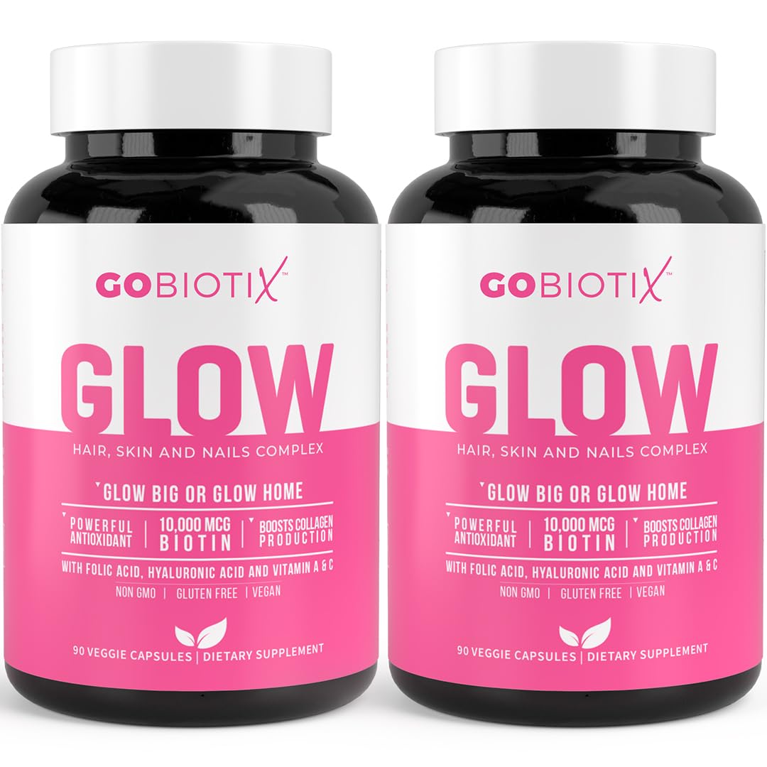 GOBIOTIX Hair Skin and Nails Vitamin Supplement - Biotin Pills with Hyaluronic Acid, Folate, Iron, Magnesium, and Zinc - Collagen Production, Hair Growth (2 Pack)