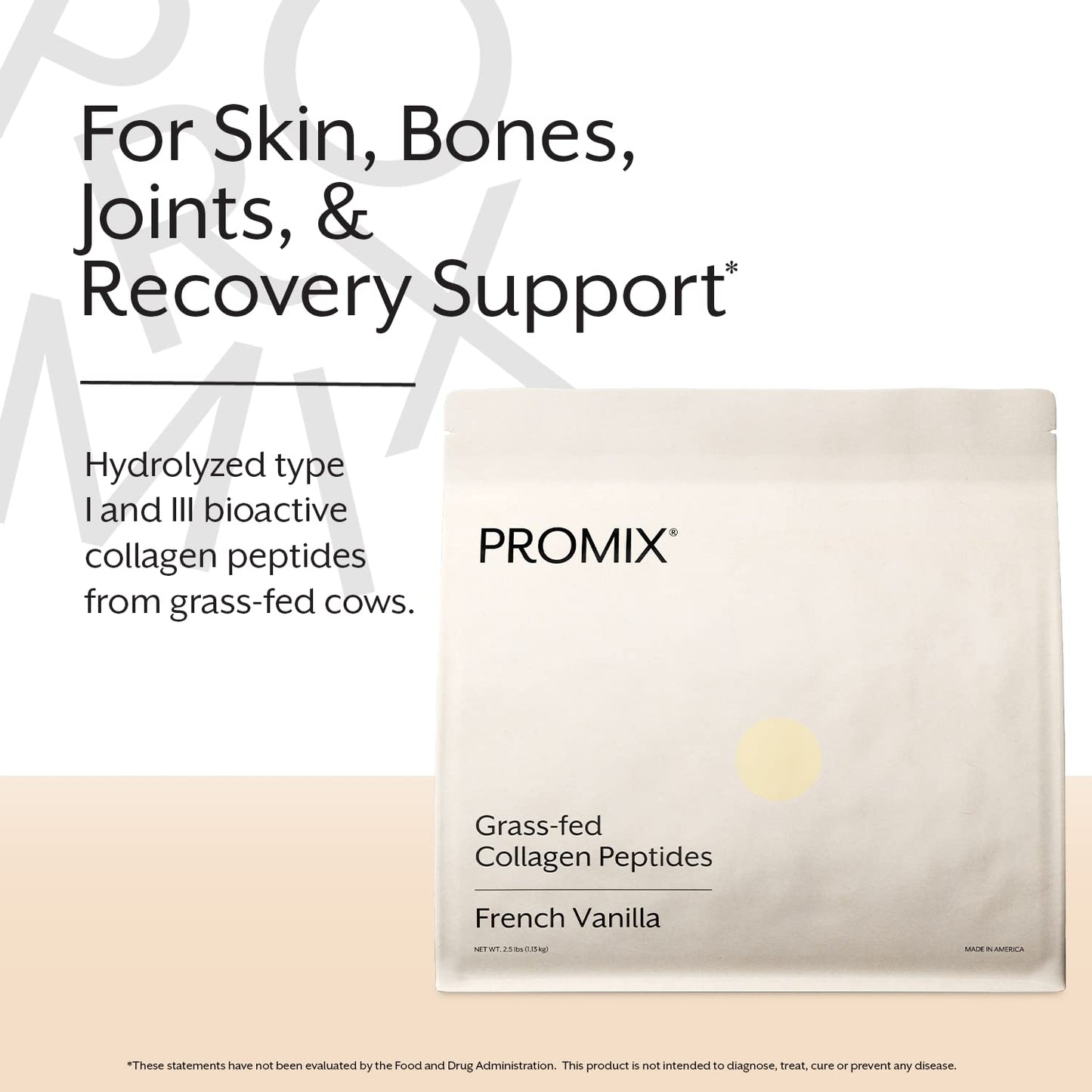 ProMix Nutrition Collagen Peptides, Vanilla - Hydrolyzed Collagen Protein Promotes Healthy Skin, Bones, Joints & Recovery Support - Add to Shakes, Smoothies, Beverages - 2.5 Pound (Pack of 1)