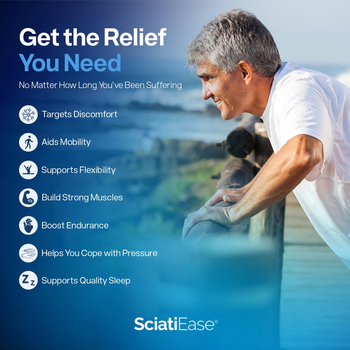 SciatiEase Sciatic Nerve Health Support Supplement - Nerve Support Formula with AlphaPalm, Pea, Vitamin B Complex, Alpha Lipoic Acid 300mg - 120 Capsules