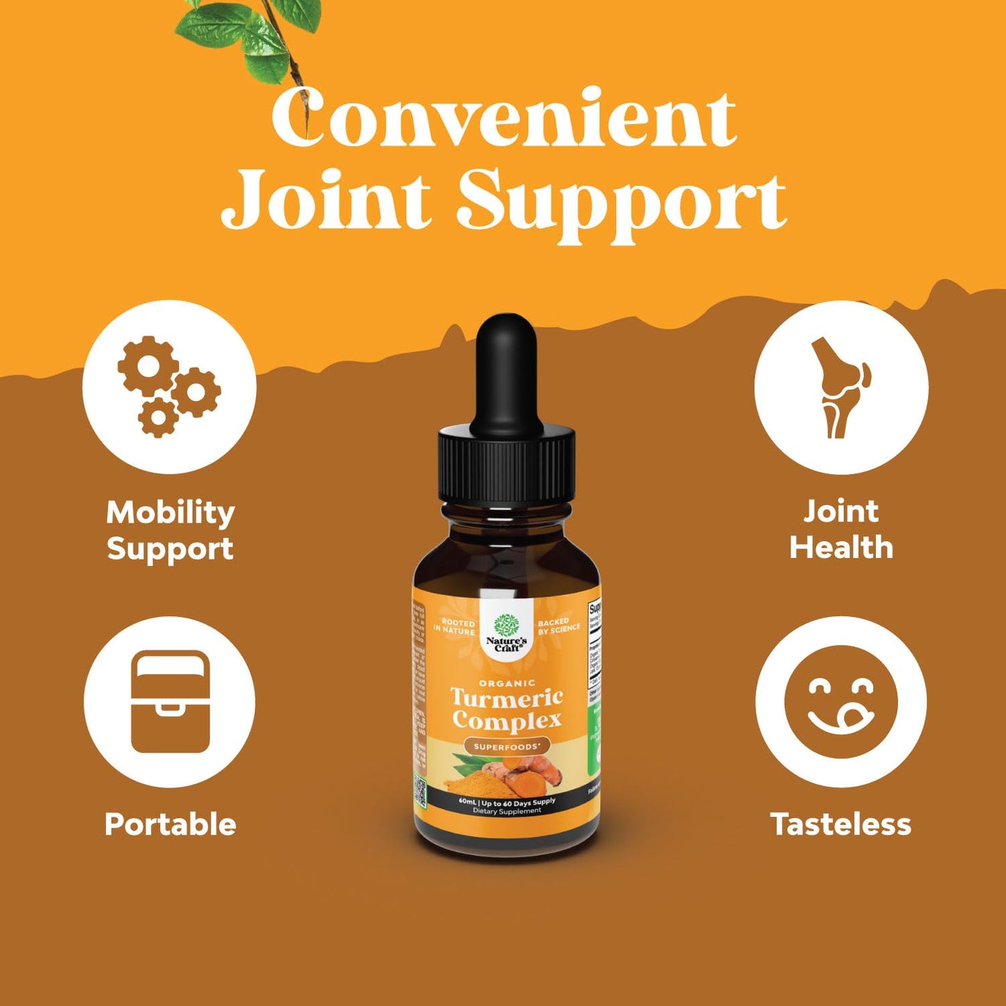 Organic Turmeric Liquid Drops for Adults - Turmeric Curcumin with Black Pepper, Cinnamon & Ginger Extract Liquid for Joint Pain, Mobility & Inflamation - Curcumin Drops for Immune Support - 60ml (2oz)
