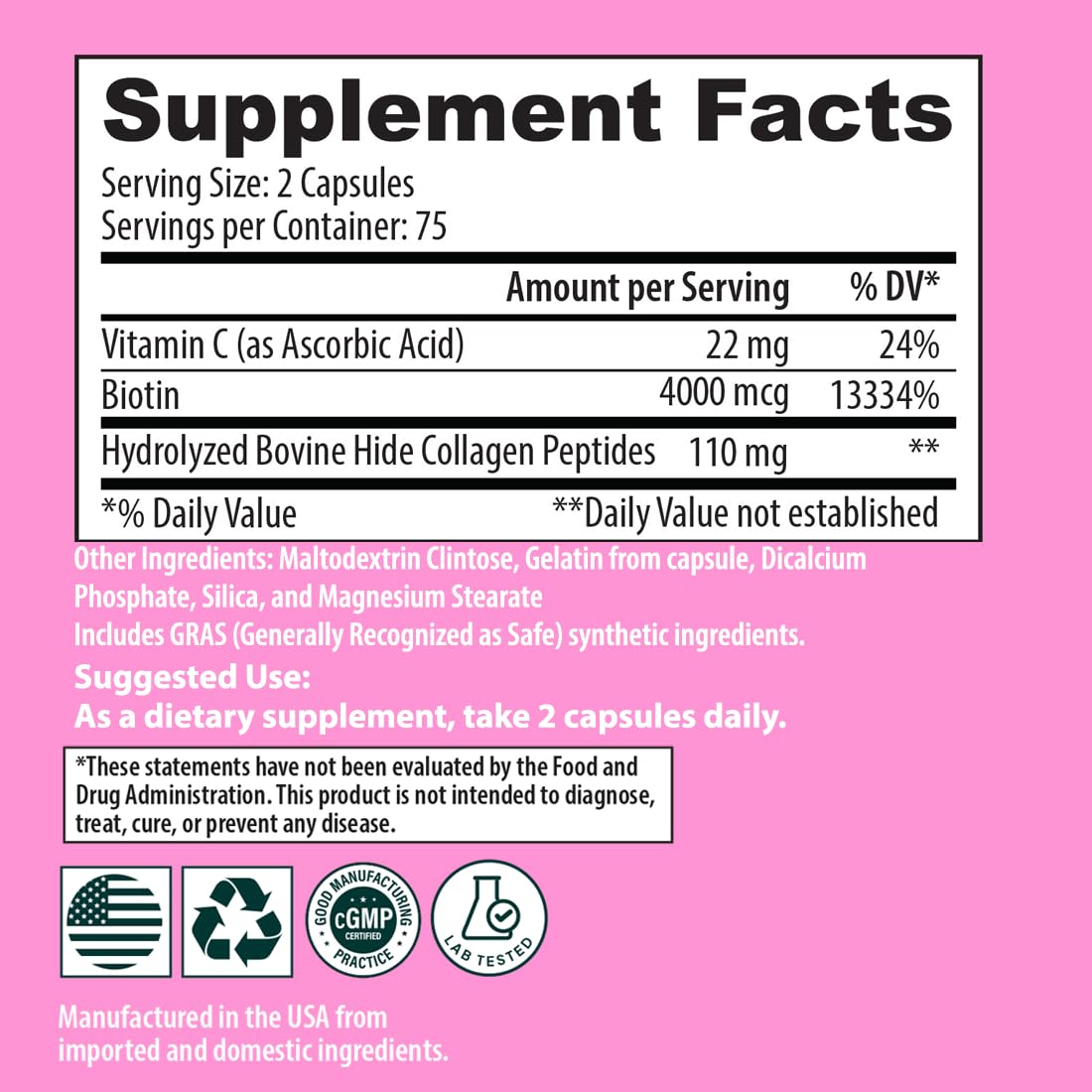 Sanar Naturals Biotin Collagen Pills - Hair Skin and Nails Vitamins, Boost Hair Growth - Hydrolyzed Collagen Peptides for Women & Men, Biotin Supplement with Vitamin C, 150 Capsules
