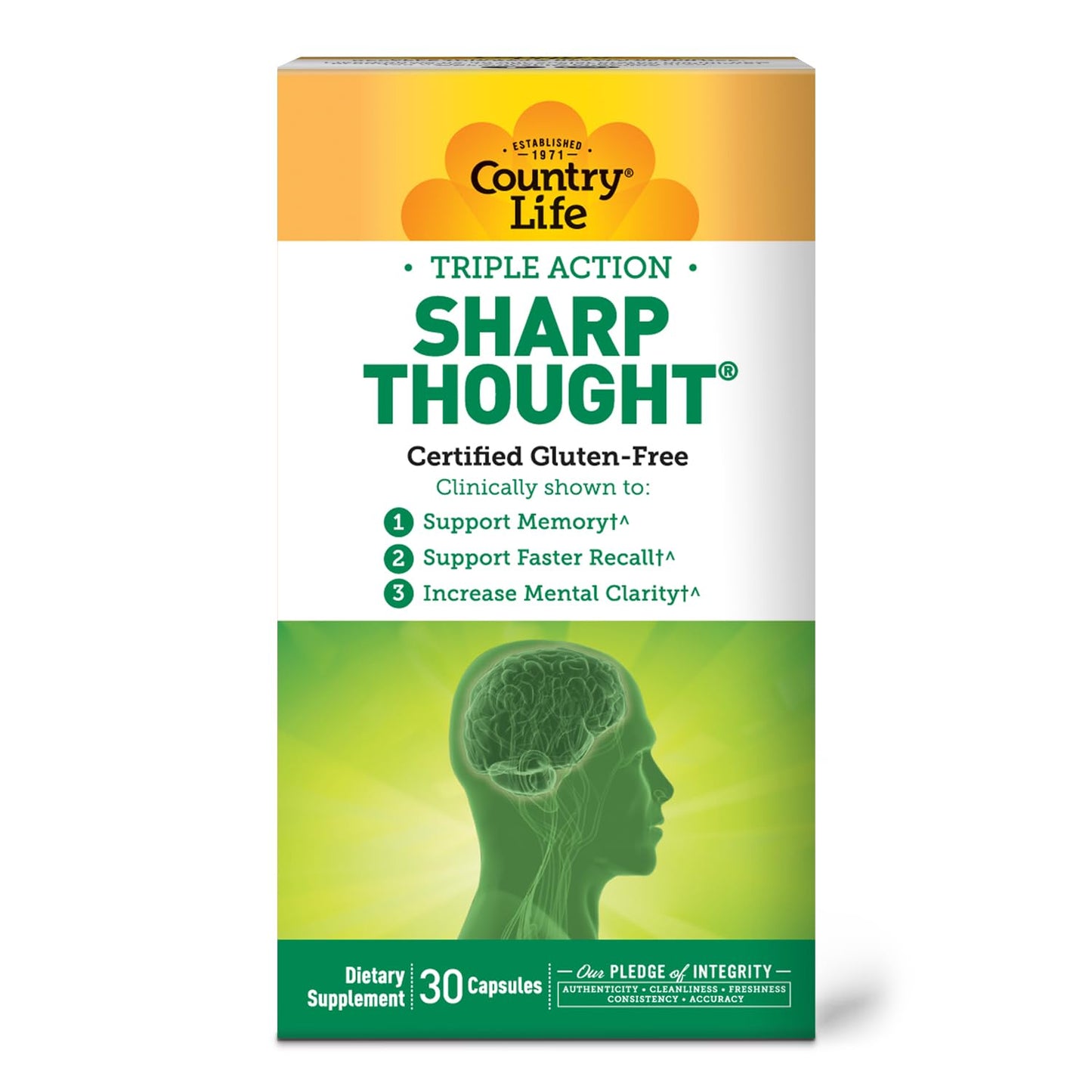 Pre-Order | Arrives in 5–10 Days – Country Life Sharp Thought 30 Capsules, Certified Gluten Free…