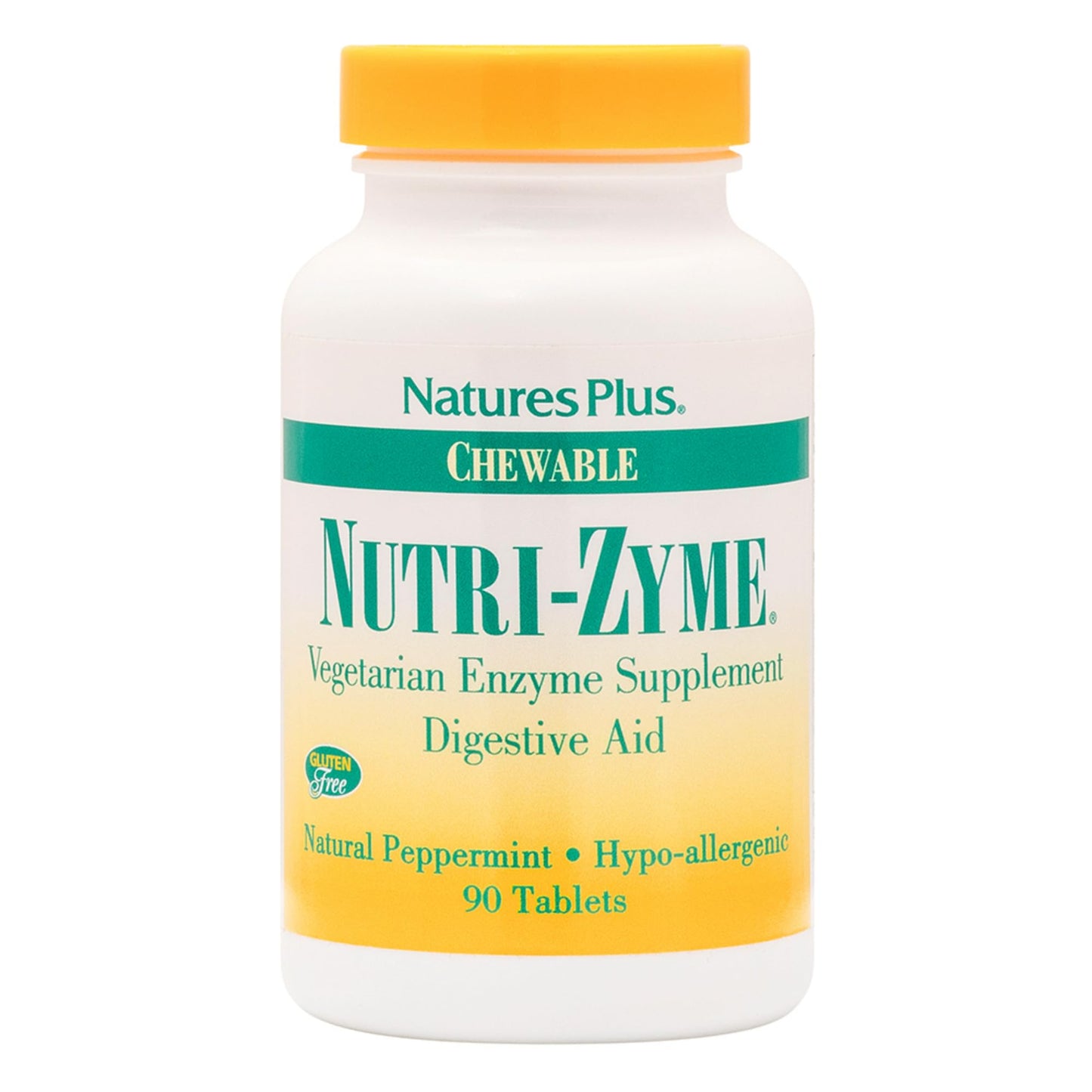 Natures Plus Nutri Zyme - 90 Chewable Tablets, Peppermint Flavor - Vegetarian Enzyme Supplement with Bromelain & Papain, Natural Digestive Aid - Gluten-Free - 45 Servings