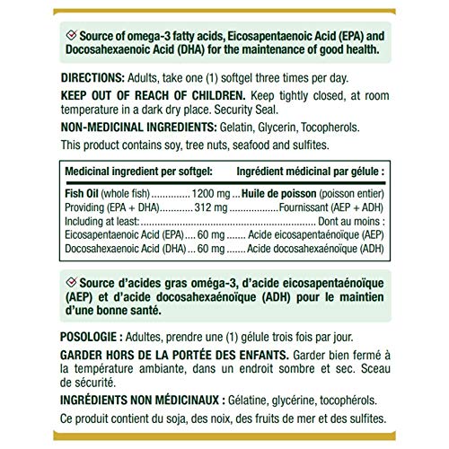 Nature's Bounty Fish Oil Pills, Omega 3 Supplement, Helps Support Cardiovascular Health, 1200mg, 200 Softgels