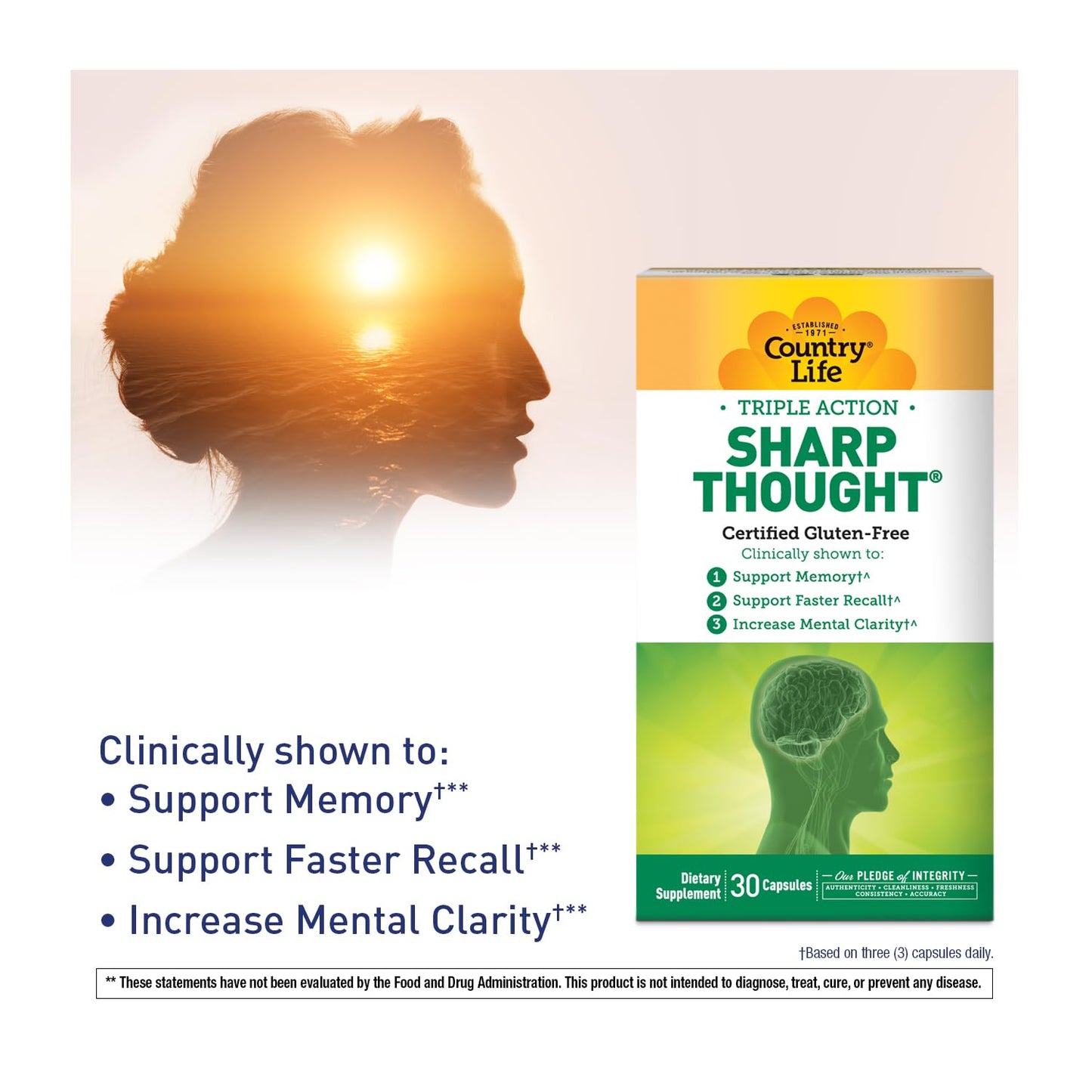 Pre-Order | Arrives in 5–10 Days – Country Life Sharp Thought 30 Capsules, Certified Gluten Free…