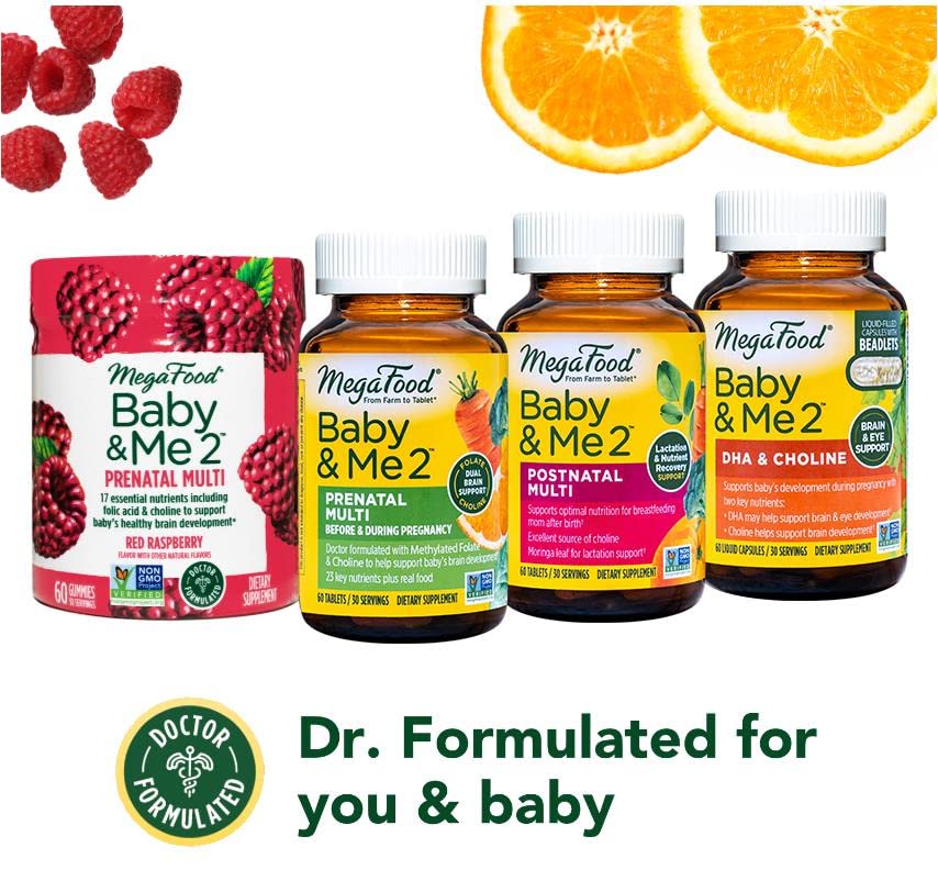 MegaFood Baby & Me 2 Prenatal Multi Minis - Prenatal Vitamins for Women with Choline & Methyl Folate - Gluten-Free, Vegetarian, Pre Natal Multivitamin for Women – 120 Minis Tablets, 30 Servings