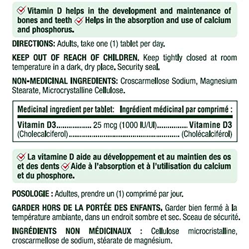 Nature's Bounty Vegetarian Non-GMO Vitamin D3, Vitamin D 1000 IU Supplement, Helps to Maintain Immune Function, 400 Tablets