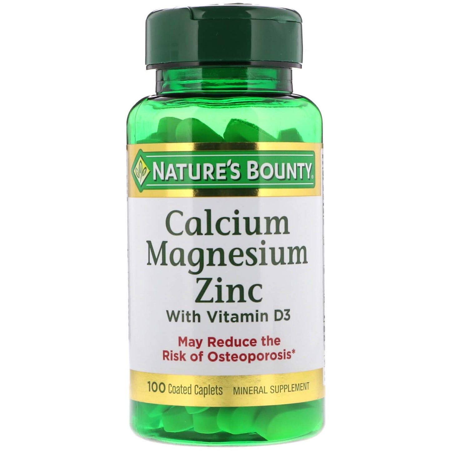 Nature's Bounty Calcium Magnesium & Zinc Caplets, Immune & Supporting Bone Health, 100 Count (Pack of 2)
