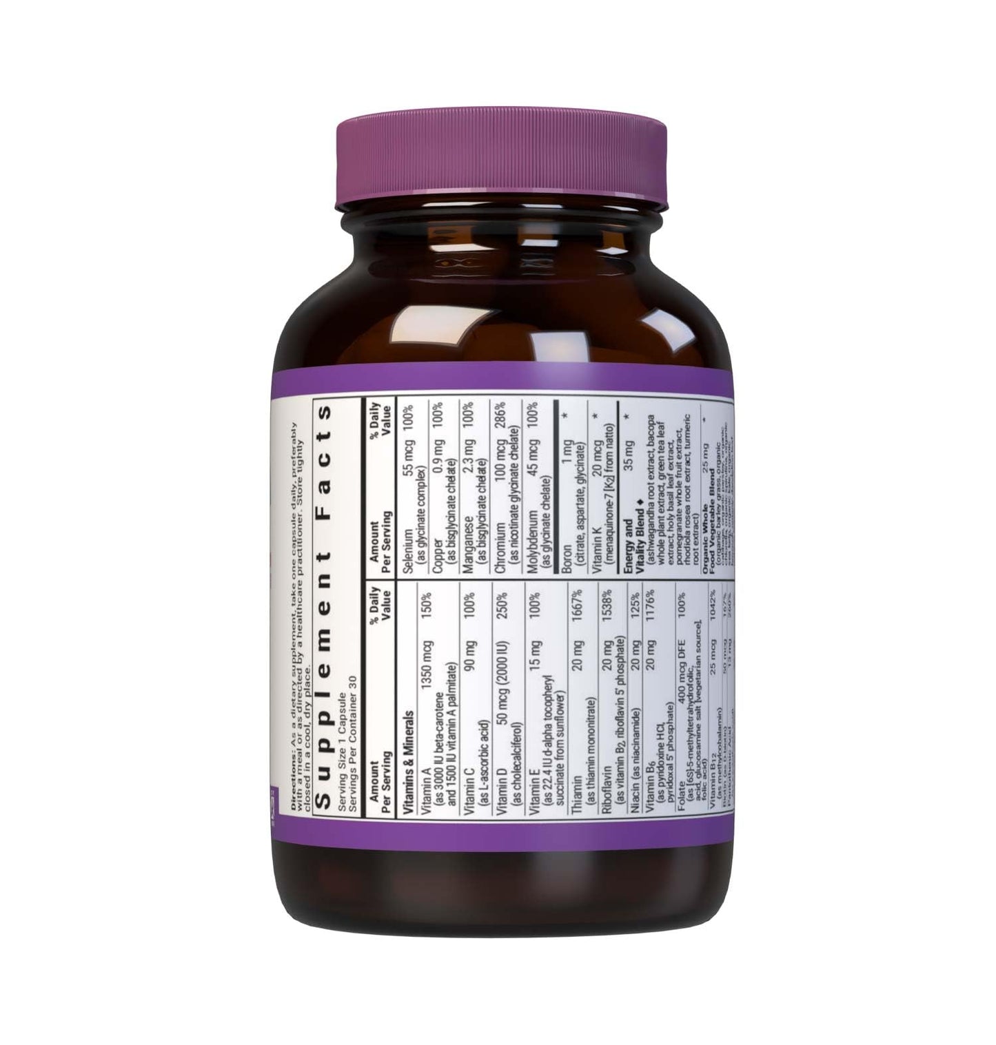 Bluebonnet Nutrition Maxi One Whole Food Multiple, Enzymes, Energy, Vitality, Gluten, Kosher, Soy & Dairy-Free, Vegetarian Friendly, Non-GMO, 30 Count