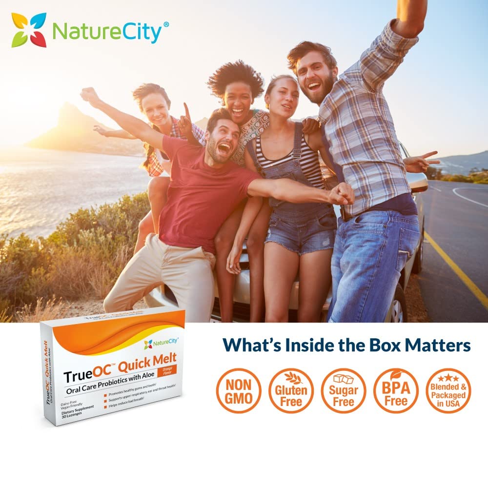 NatureCity TrueOC Oral Probiotics for Teeth and Gums with Aloe Vera | Fights Bad Breath in Adults & Children & Improves Upper Respiratory Health | Dental Probiotic Ft. BLIS K12 BLIS M18 Lozenges (30)