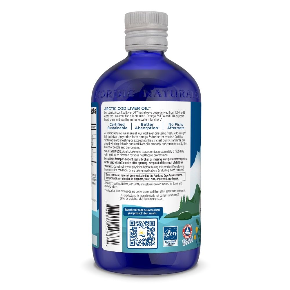 Pre-Order | Arrives in 5–10 Days – Nordic Naturals Arctic Cod Liver Oil, Orange - 16 oz - 1060 mg Total Omega-3s with EPA & DHA - Heart & Brain Health, Healthy Immunity, Overall Wellness - Non-GMO - 96 Servings