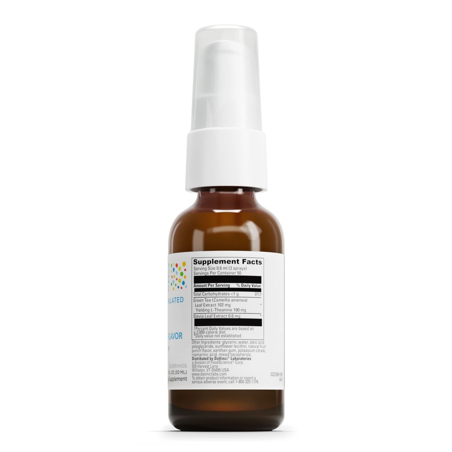 Pre-Order | Arrives in 5–10 Days – DAVINCI Calming Supplement for Kids - Supports Relaxation, Focus and Alertness - with Green Tea and Stevia Leaf Extract - Fruit Punch Flavor - 30 ml