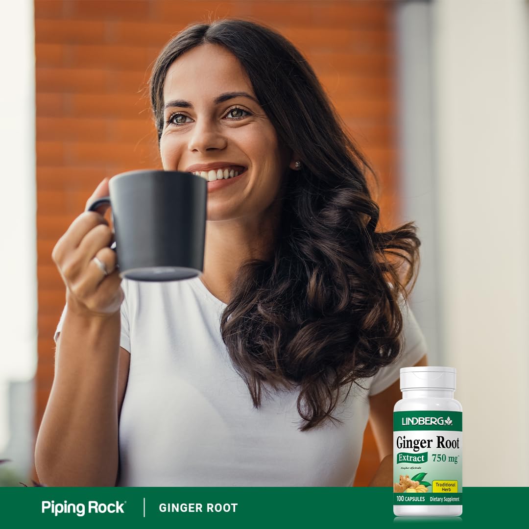 Lindberg Ginger Root Capsules | 750 mg | 100 Count | Non-GMO, Gluten Free Supplement