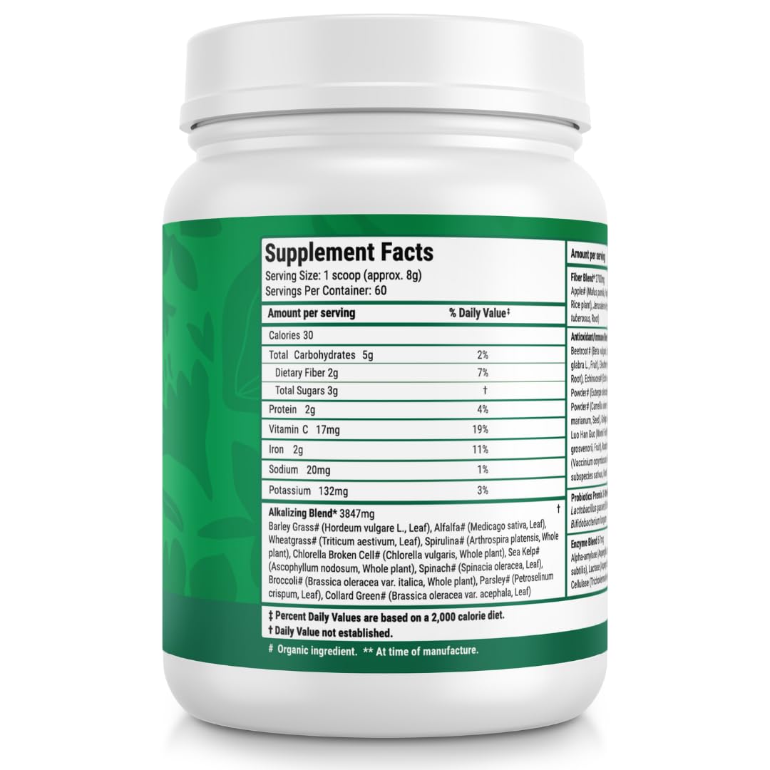Nested Naturals Super Greens Daily Superfood Powder - Certified USDA Organic Green Powder w/20+ Whole Foods, Spirulina Powder, Wheat & Barley Grass - Probiotics, Fiber & Enzymes - Original Flavor, 60