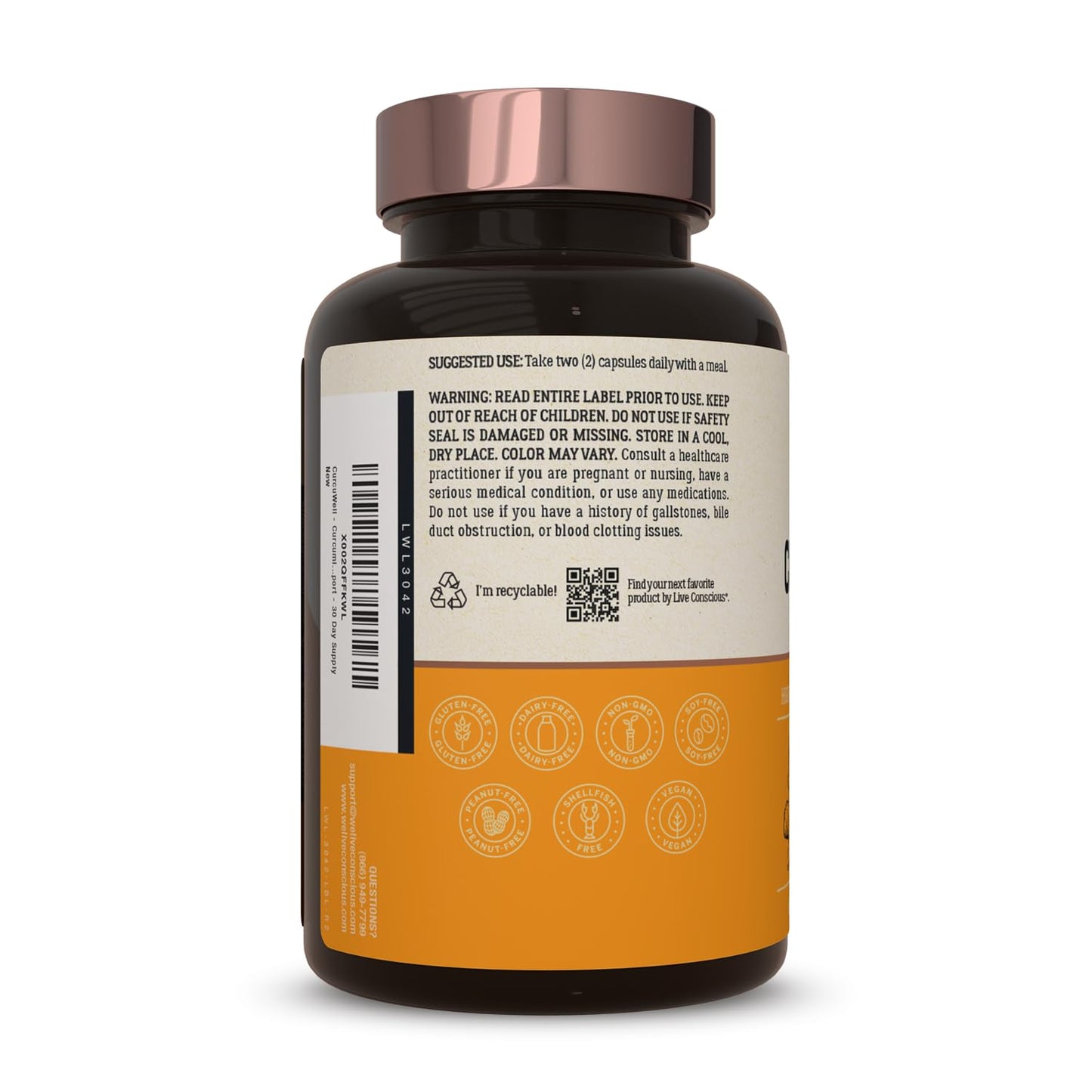 Live Conscious CurcuWell - Curcumin and Boswellia Blend | Maximum Strength Joint, Body and Cognitive Support - 30 Day Supply