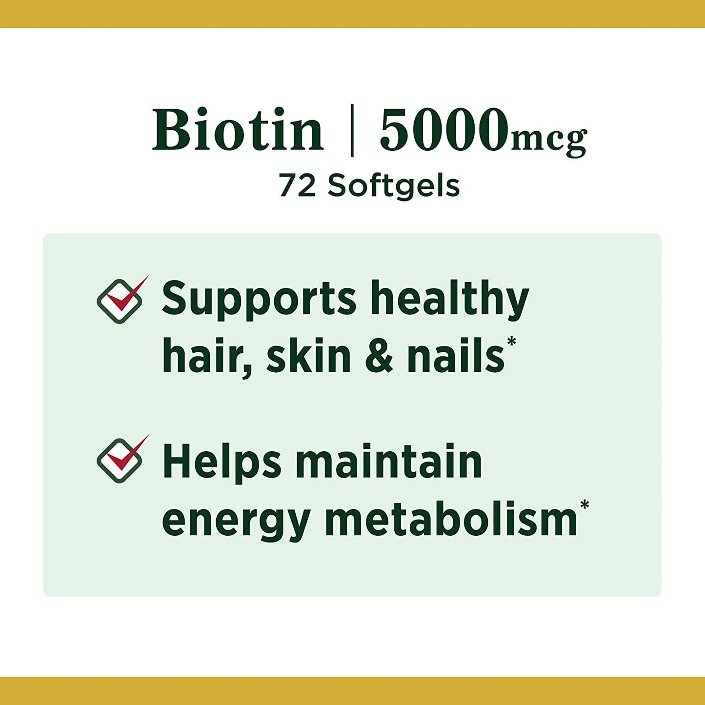 Nature's Bounty Biotin, Supports Metabolism for Cellular Energy and Healthy Hair, Skin, and Nails, 5000 mcg, 72 Softgels