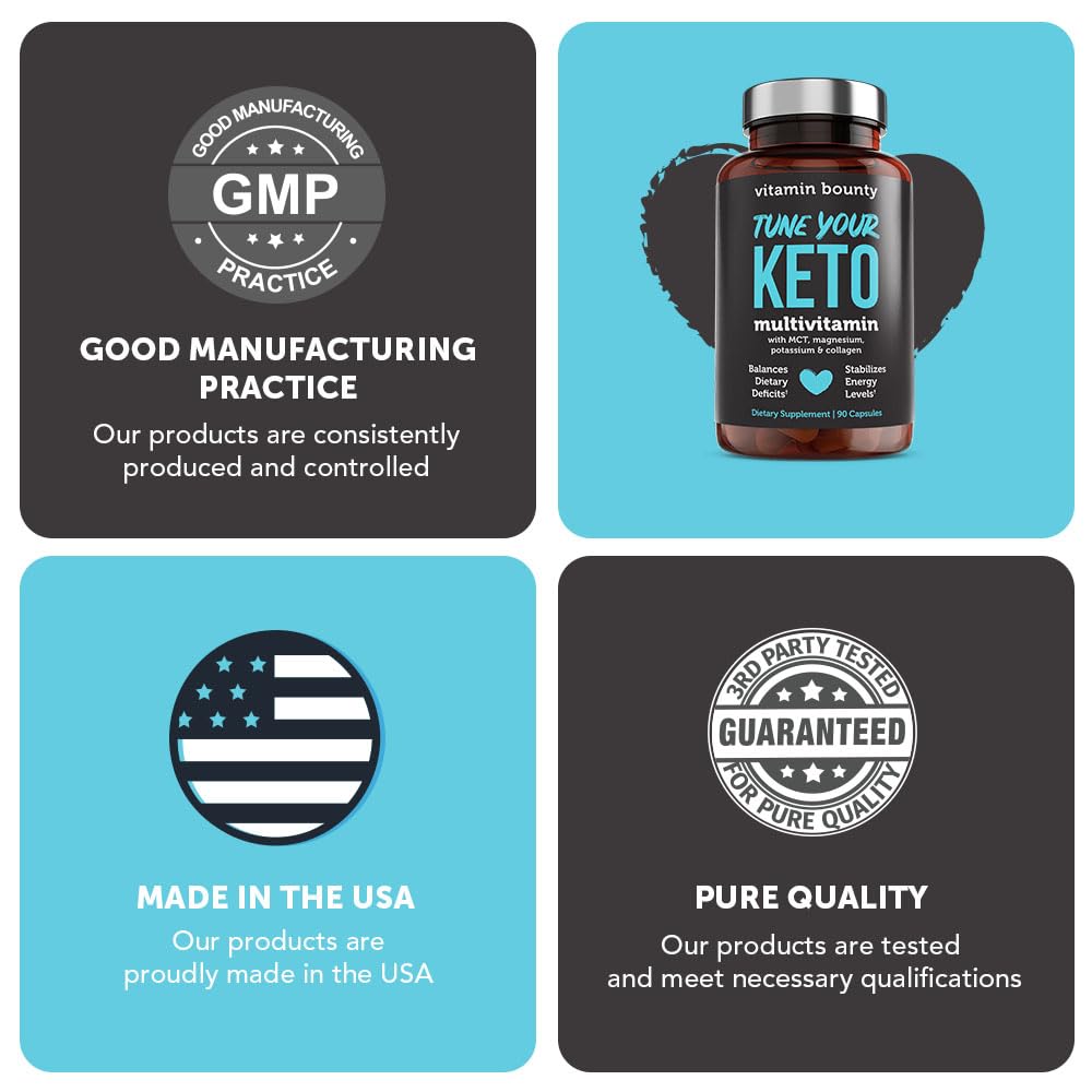 Vitamin Bounty Tune Your Keto Multivitamin – Keto-Specific Nutritional Support with Magnesium, Potassium, and MCT for Energy, Cramp Relief, and Nutrient Optimization, GLP-1 Support - 90 Capsules