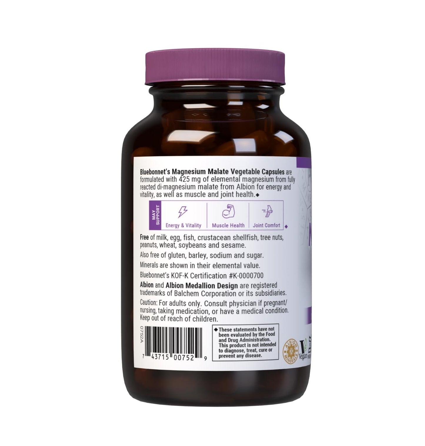 Pre-Order | Arrives in 5–10 Days – Bluebonnet Nutrition Magnesium Malate Vegetable Capsules - Supports Energy, Muscle & Joint Health - Non-GMO, Vegan, Kosher Certified, Gluten-Free, 90 Count